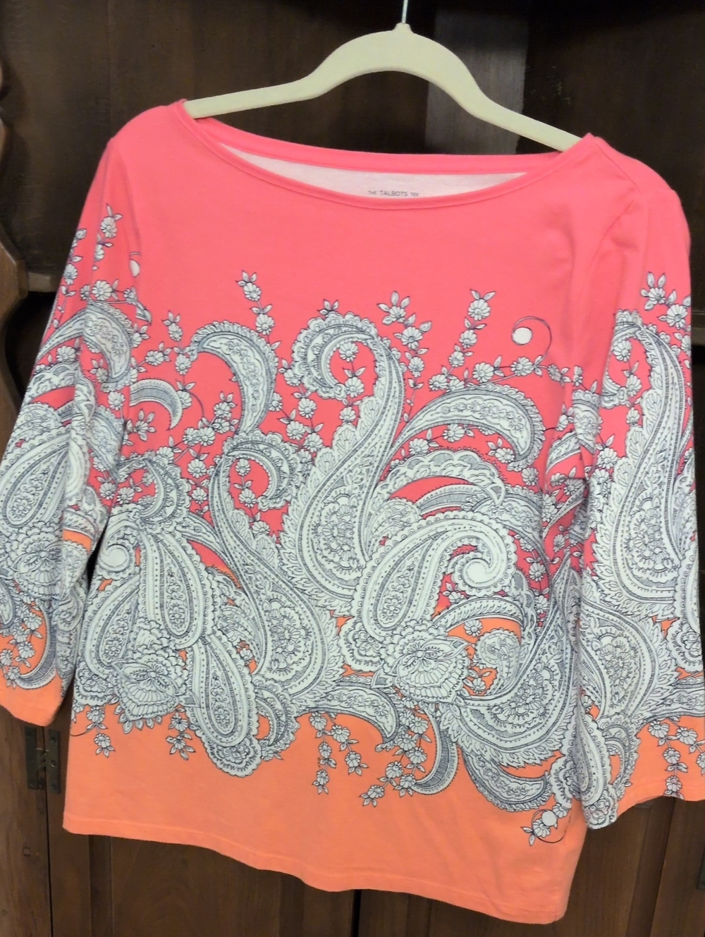 Talbots Size Medium Coral & Peach Paisley Boatneck Tunic